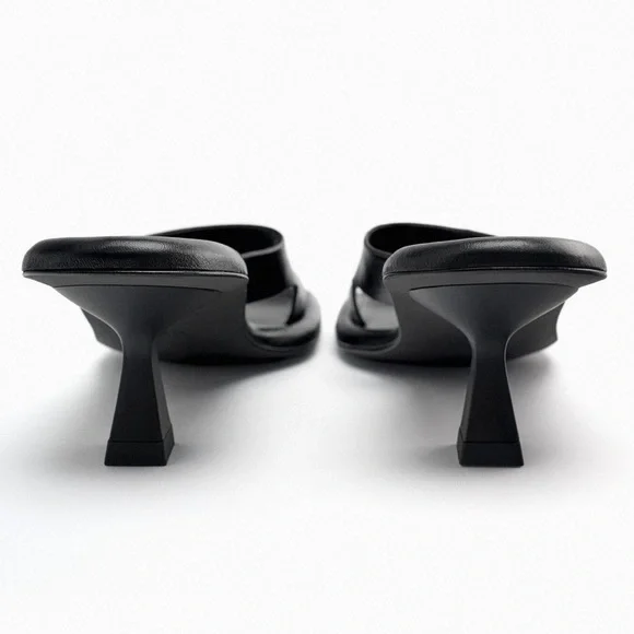 Zara | Black Leather Heeled Mules - Picture 4 of 12